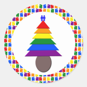 Gay Men Rainbow Weihnachtsbaum und Vorträge Runder Aufkleber