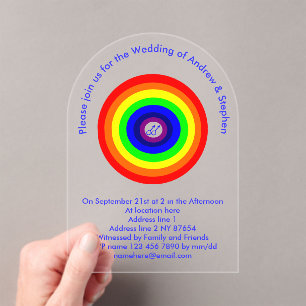 Gay Men Round Rainbow Custom Wedding Acryleinladungen