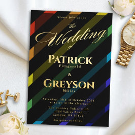 Gay Men Wedding Elegant Rainbow Gold Folieneinladung