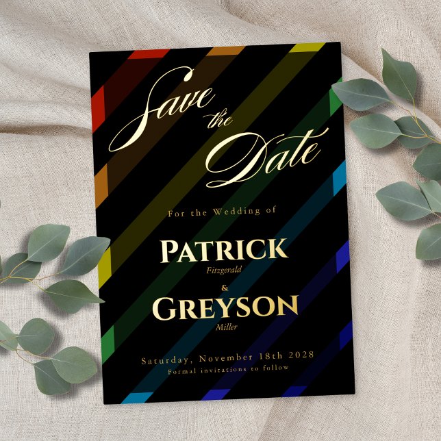 Gay Men Wedding Elegant Rainbow Gold Save-the-Date Folieneinladung (Von Creator hochgeladen)