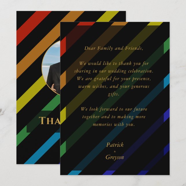 Gay Men Wedding Elegant Rainbow Photo Dankeskarte (Vorne/Hinten)