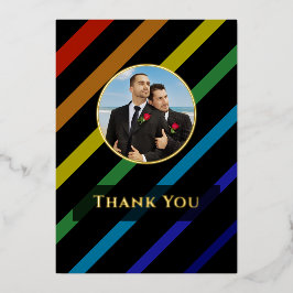Gay Men Wedding Elegant Rainbow Photo Gold Folien Feiertagskarte