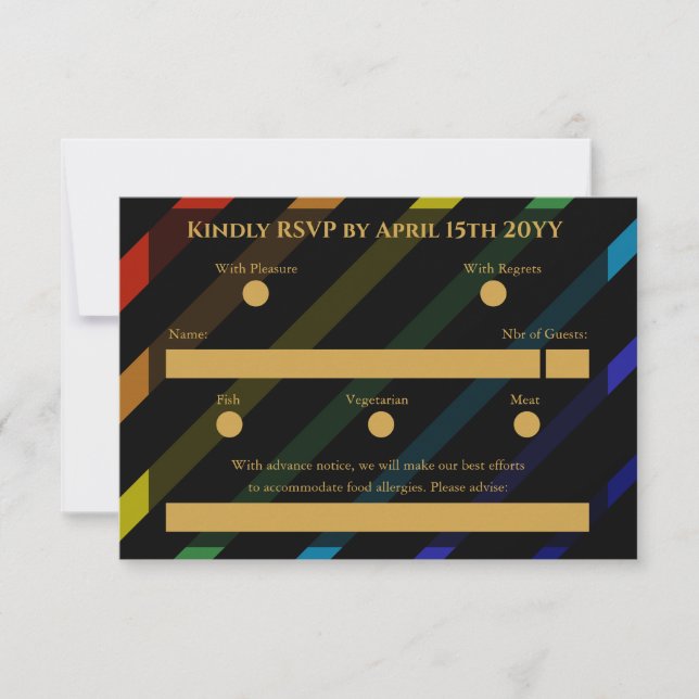 Gay Men Wedding Elegant Rainbow RSVP Karte (Vorderseite)