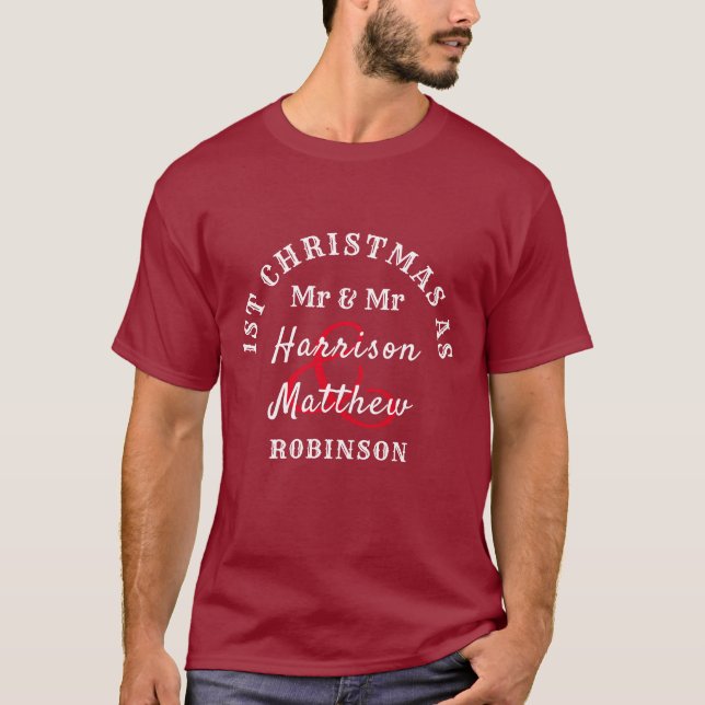 Gay Newly bekommt 1. Weihnachten als Mr. & Mr. Nie T-Shirt (Vorderseite)