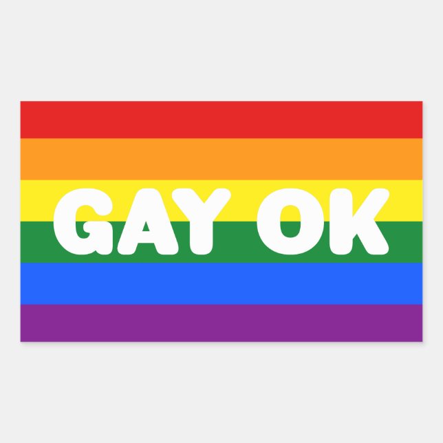 GAY OK Logo LGBT 6-Streifen Rainbow-Gay Pride-Flag Rechteckiger Aufkleber (Vorderseite)