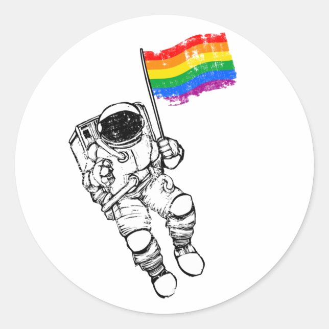 Gay Pride Astronaut T - Shirt Runder Aufkleber (Vorderseite)