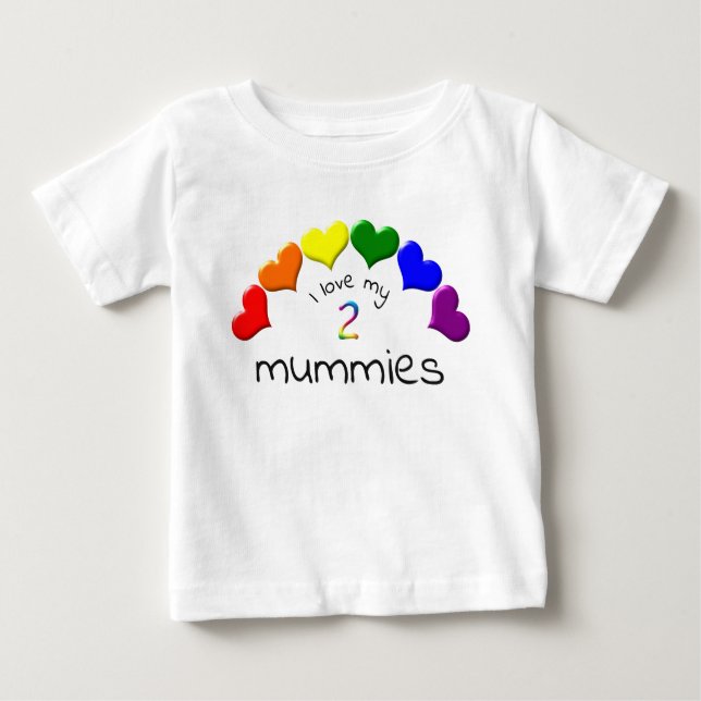 Gay Pride Baby I Liebe meine 2 Mummies Rainbow Hea Baby T-shirt (Vorderseite)