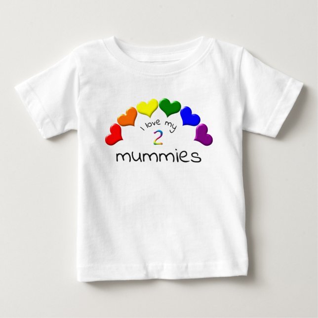 Gay Pride Baby I Liebe meine 2 Mummies Rainbow Hea T-shirt (Vorderseite)
