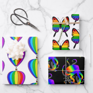 Gay Pride-Ballon, Oktopus-Schmetterling-Regenbogen Geschenkpapier Set