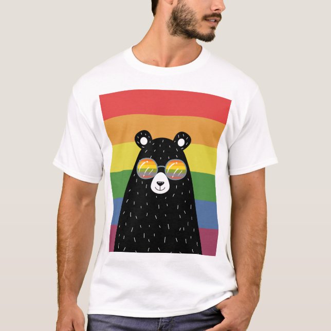 Gay Pride Bear Tragen einer Regenbogenbrille T-Shirt (Vorderseite)