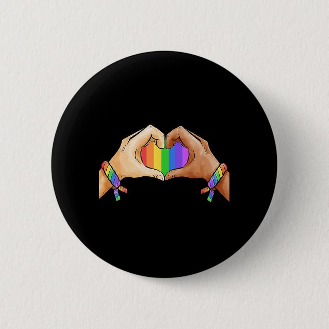 Gay Pride Bekleidung LGBT Regenbogen Flag Herzensv Button (Vorderseite)