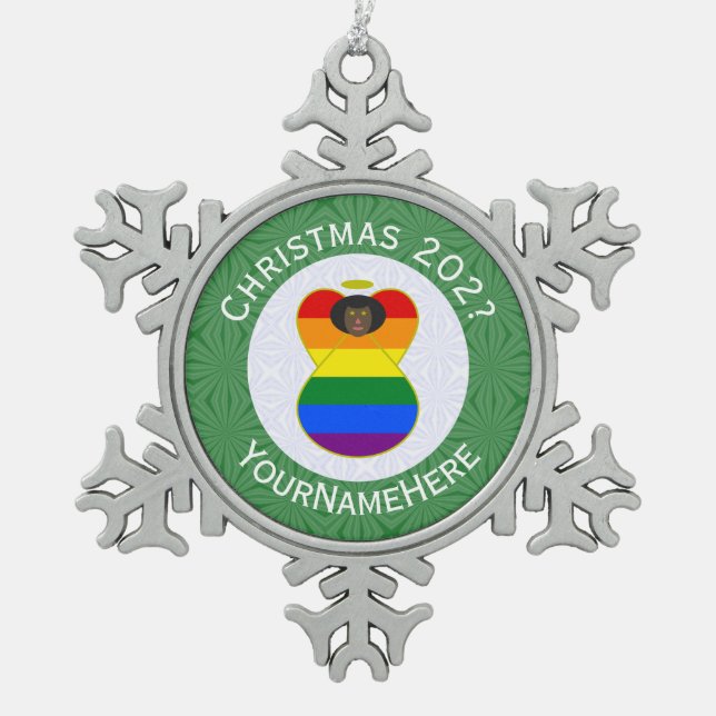Gay Pride Black Angel Flag Weihnachten Personalisi Schneeflocken Zinn-Ornament (Vorderseite)