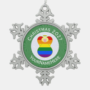 Gay Pride Blond Engel Weihnachtsflagge Personalisi Schneeflocken Zinn-Ornament