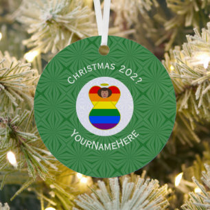 Gay Pride Braune Haut Engel Weihnachtsflagge Perso Ornament Aus Metall