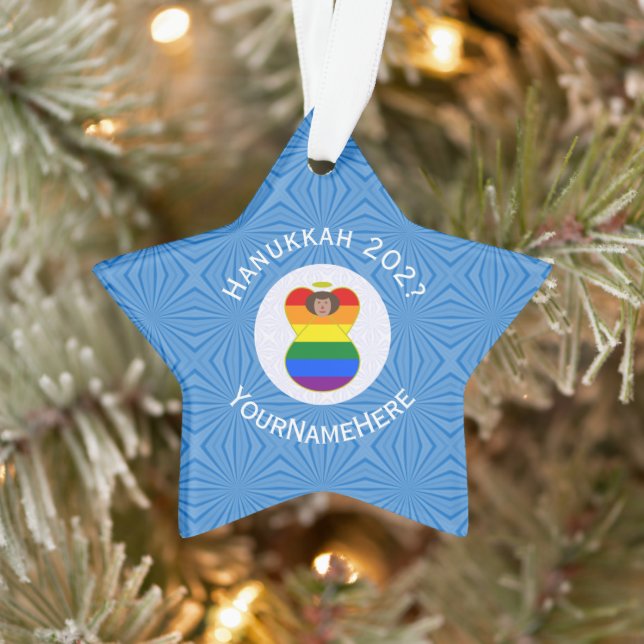 Gay Pride Brown Angel Hanukkah Flag Personalisiert Ornament (Baum)