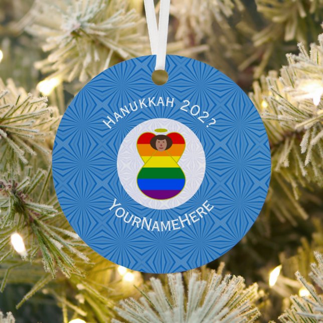 Gay Pride Brown Angel Hanukkah Flag Personalisiert Ornament Aus Metall (InSitu)