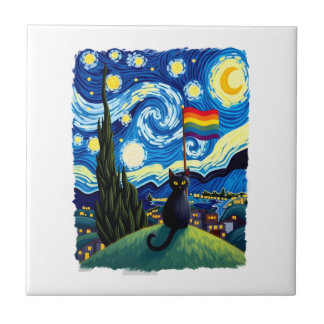 Gay Pride Cat Art Cat Starry Night Style LGBTQ Pri Fliese