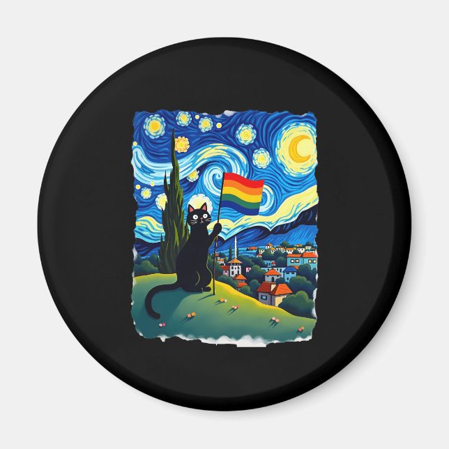 Gay Pride Cat Art Cat Starry Night Style LGBTQ Pri Magnet (Vorne)