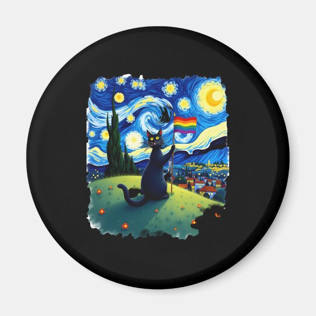 Gay Pride Cat Art Cat Starry Night Style LGBTQ Pri Magnet (Vorne)