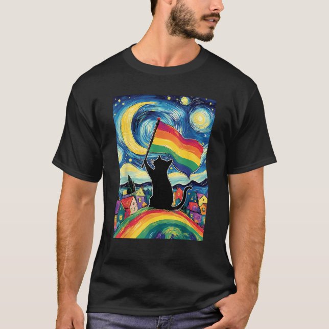 Gay Pride Cat Art Cat Starry Night Style LGBTQ Pri T-Shirt (Vorderseite)