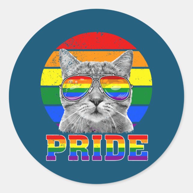 Gay Pride Cat Gay Cat Pride LGBT Gay Gay Pride Runder Aufkleber (Vorderseite)