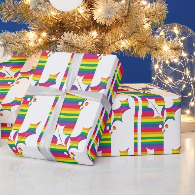Gay Pride Christmas Holly Geschenkpapier (Feiertage)