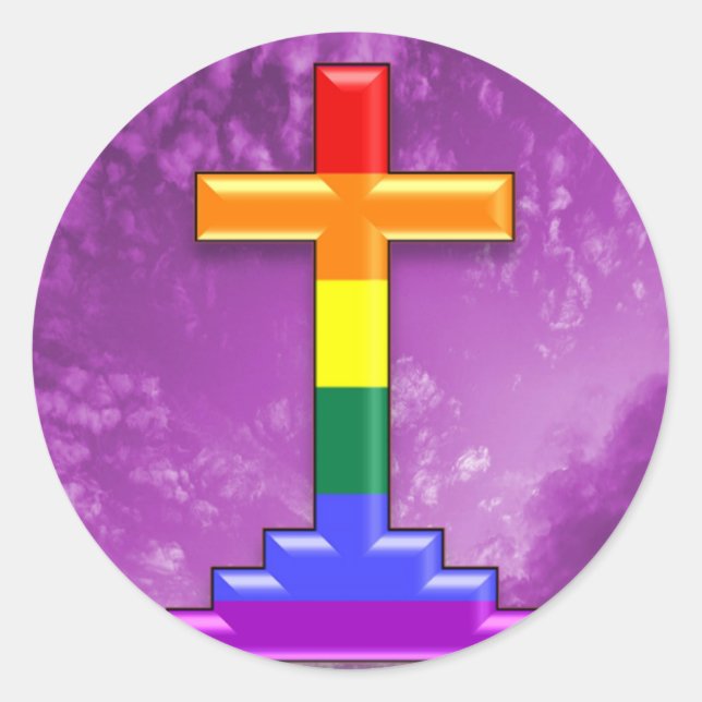Gay Pride Cross Runder Aufkleber (Vorderseite)