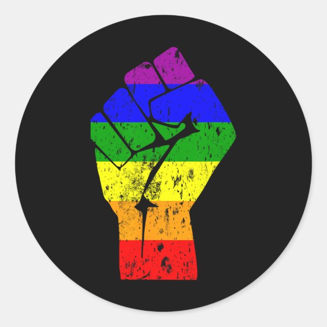 Gay Pride der Faust-Regenbogenflagge Runder Aufkleber (Vorderseite)