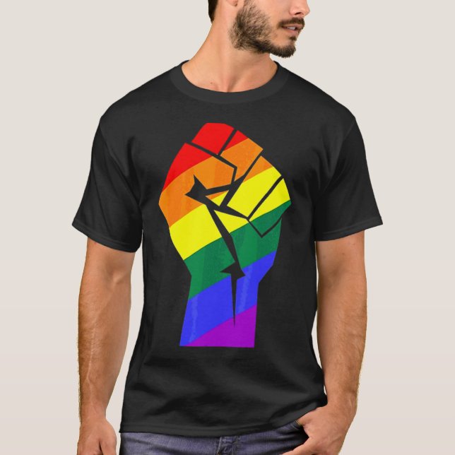 Gay Pride der Faust-Regenbogenflagge T-Shirt (Vorderseite)