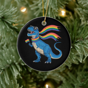 Gay Pride Dino Trex Regenbogen Flag Lgbt Ally Keramik Ornament