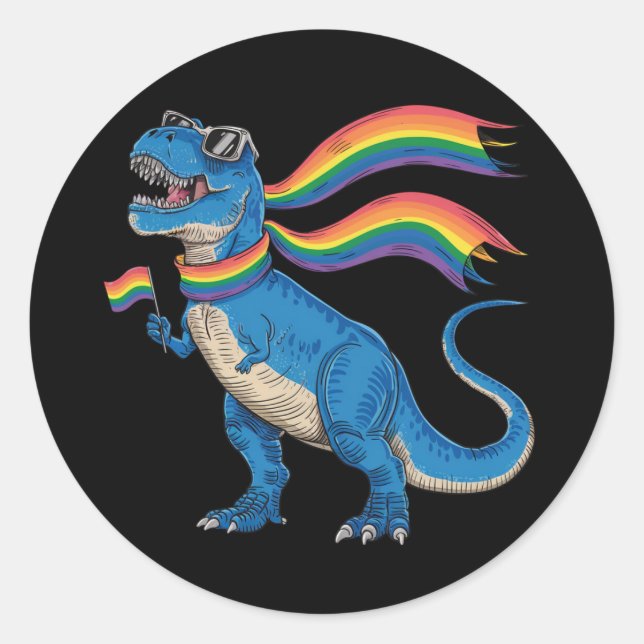 Gay Pride Dino Trex Regenbogen Flag Lgbt Ally Runder Aufkleber (Vorderseite)