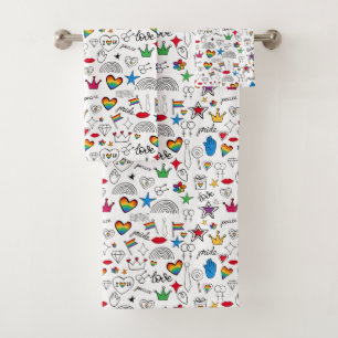 Gay Pride-Doodle-Muster Badhandtuch Set