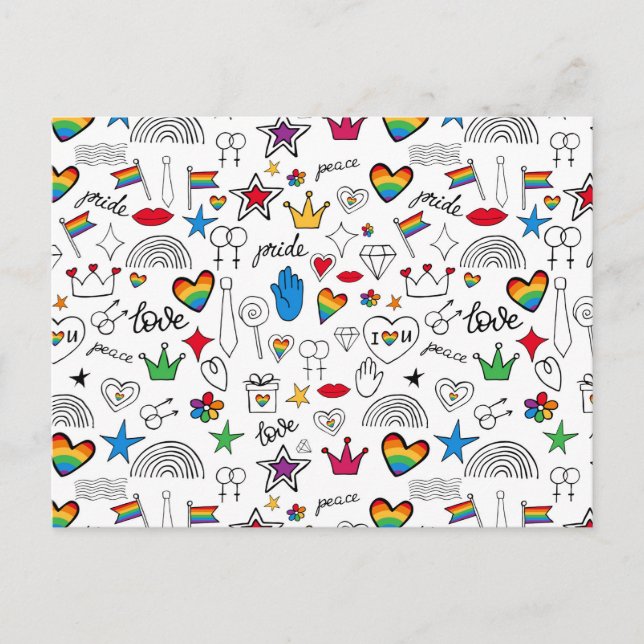 Gay Pride-Doodle-Muster Feiertagspostkarte (Vorderseite)