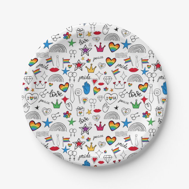 Gay Pride-Doodle-Muster Pappteller (Vorderseite)