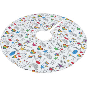 Gay Pride-Doodle-Muster Polyester Weihnachtsbaumdecke