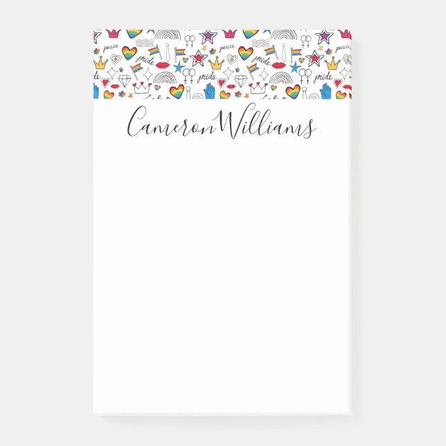 Gay Pride-Doodle-Muster Post-it Klebezettel (Vorderseite)