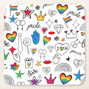 Gay Pride-Doodle-Muster Rechteckiger Pappuntersetzer