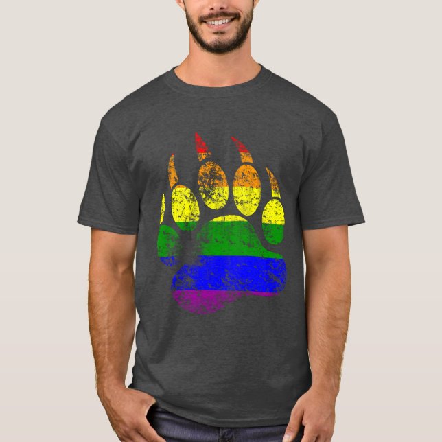 Gay Pride-Farben beängstigende Bärenpaw-Regenbogen T-Shirt (Vorderseite)