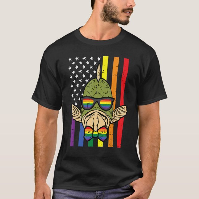 Gay Pride Fish US Rainbow Flag Lgbt Patriotic Men  T-Shirt (Vorderseite)