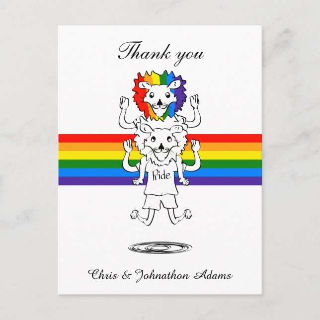 Gay Pride Flag Funny Lions Hochzeit Danke Postkarte (Vorderseite)