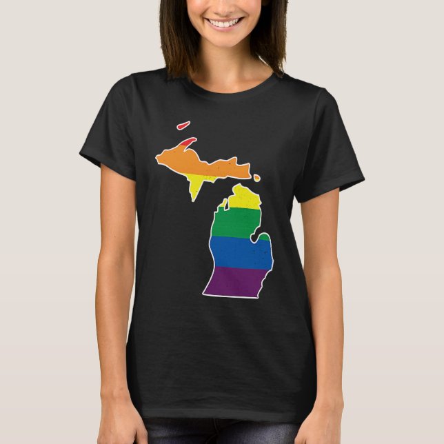Gay Pride Flag  Michigan State Map  Rainbow Stripe T-Shirt (Vorderseite)