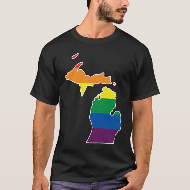 Gay Pride Flag  Michigan State Map  Rainbow Stripe T-Shirt (Vorderseite)