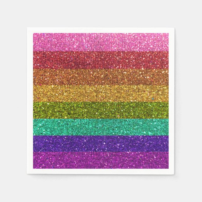 Gay Pride Flag Streifen Regenbogen Glitzer LGBTQIA Serviette (Vorderseite)