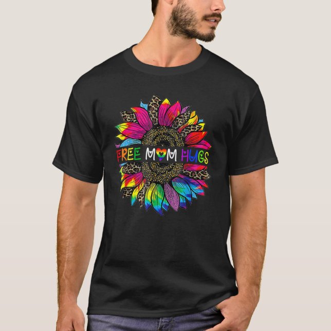 Gay Pride Freie Mama Schläger Sonnenblumen Leopard T-Shirt (Vorderseite)