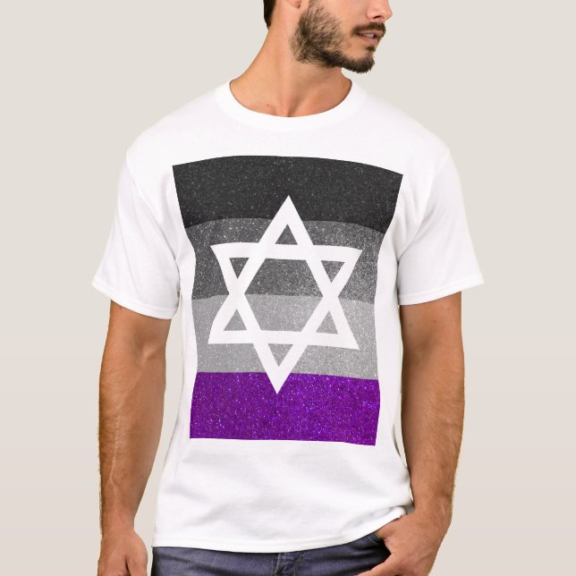 Gay Pride Glitzer Asexual Jewish Star of David T-Shirt (Vorderseite)