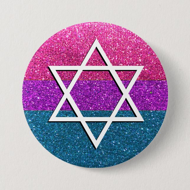 Gay Pride Glitzer Bisexual Jewish Star of David Button (Vorderseite)