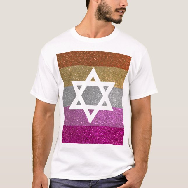 Gay Pride Glitzer Lesbischer Jüdischer Star von Da T-Shirt (Vorderseite)