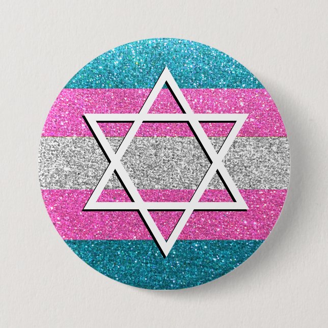 Gay Pride Glitzer Transexual Jewish Star of David Button (Vorderseite)