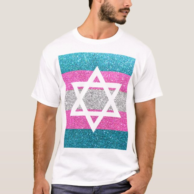 Gay Pride Glitzer Transexual Jewish Star of David T-Shirt (Vorderseite)