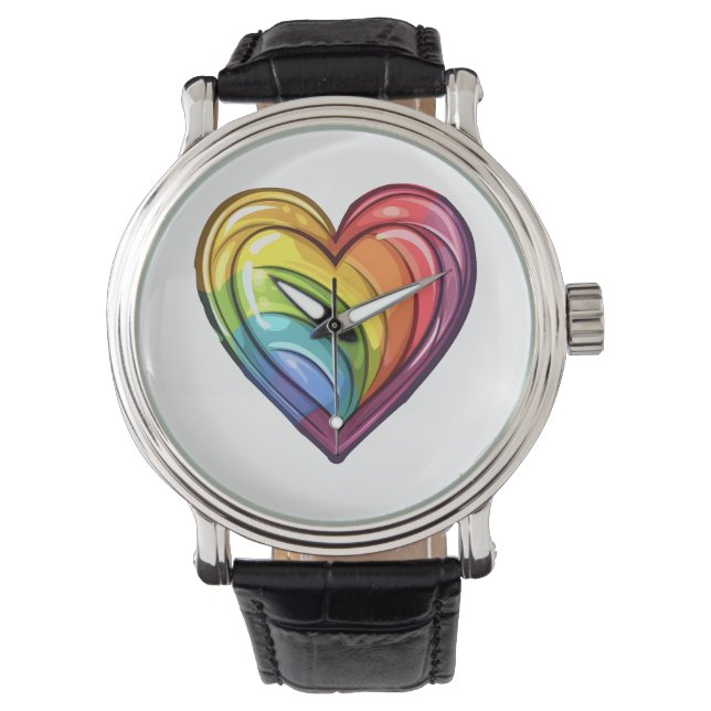 Gay Pride Herzdesign Armbanduhr (Vorderseite)